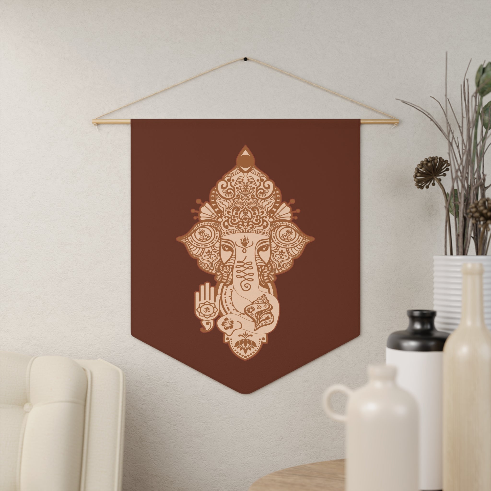 Shri Ganesha Bronze Pennant Wall Banner — Boho Decor for Meditation & Festivities