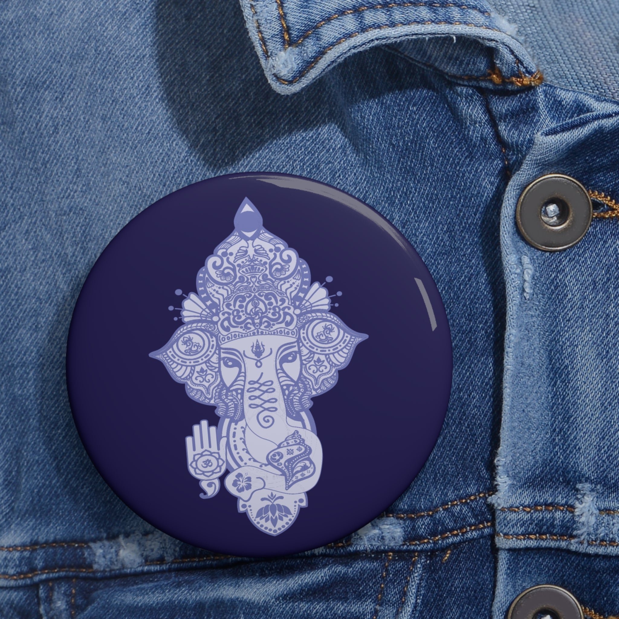 Shri Ganesha PureBlue Pin Button — Sacred Badge