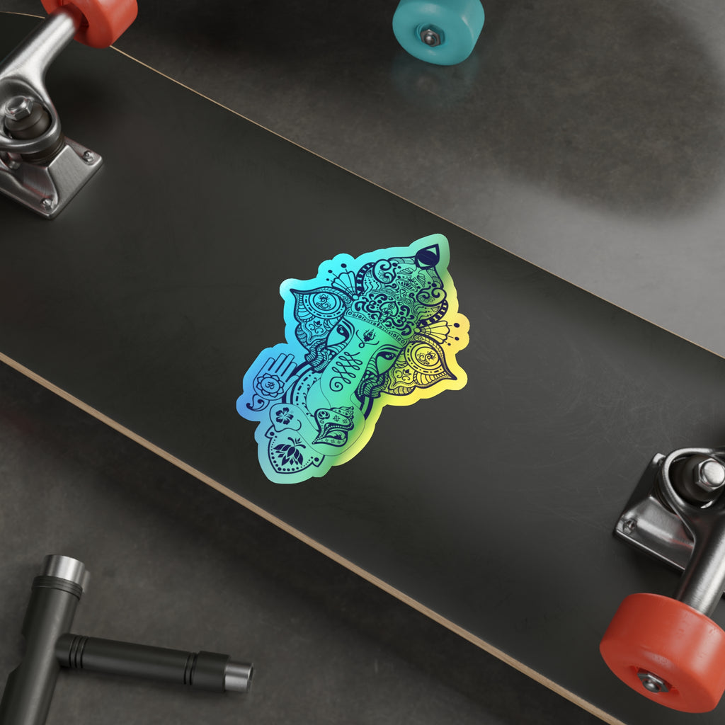 Shri Ganesha Holographic Sticker — Die-Cut Iridescent Design