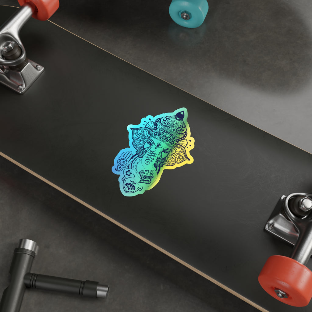 Shri Ganesha Holographic Sticker — Die-Cut Iridescent Design