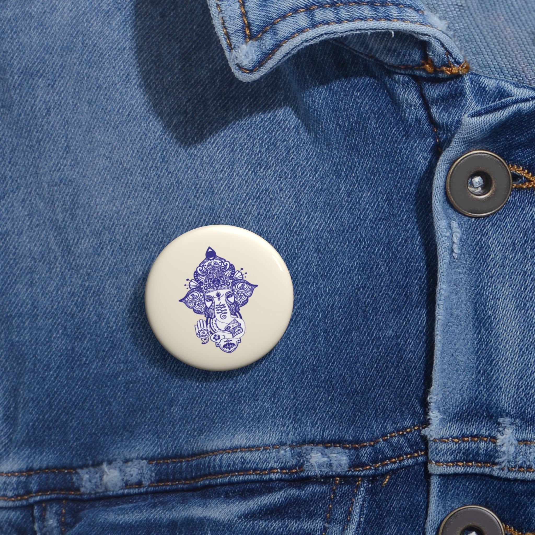Shri Ganesha Soft Beige Pin Button —  Sacred Badge