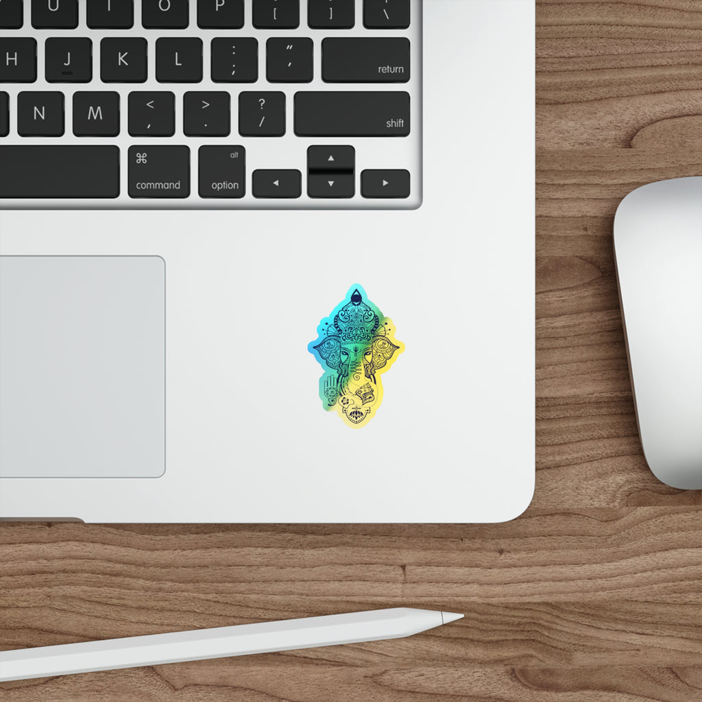 Shri Ganesha Holographic Sticker — Die-Cut Iridescent Design