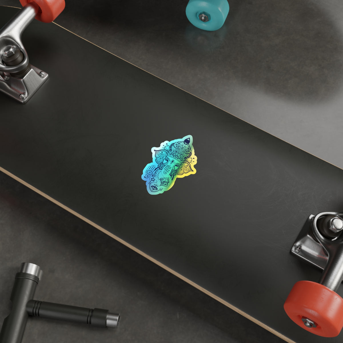 Shri Ganesha Holographic Sticker — Die-Cut Iridescent Design