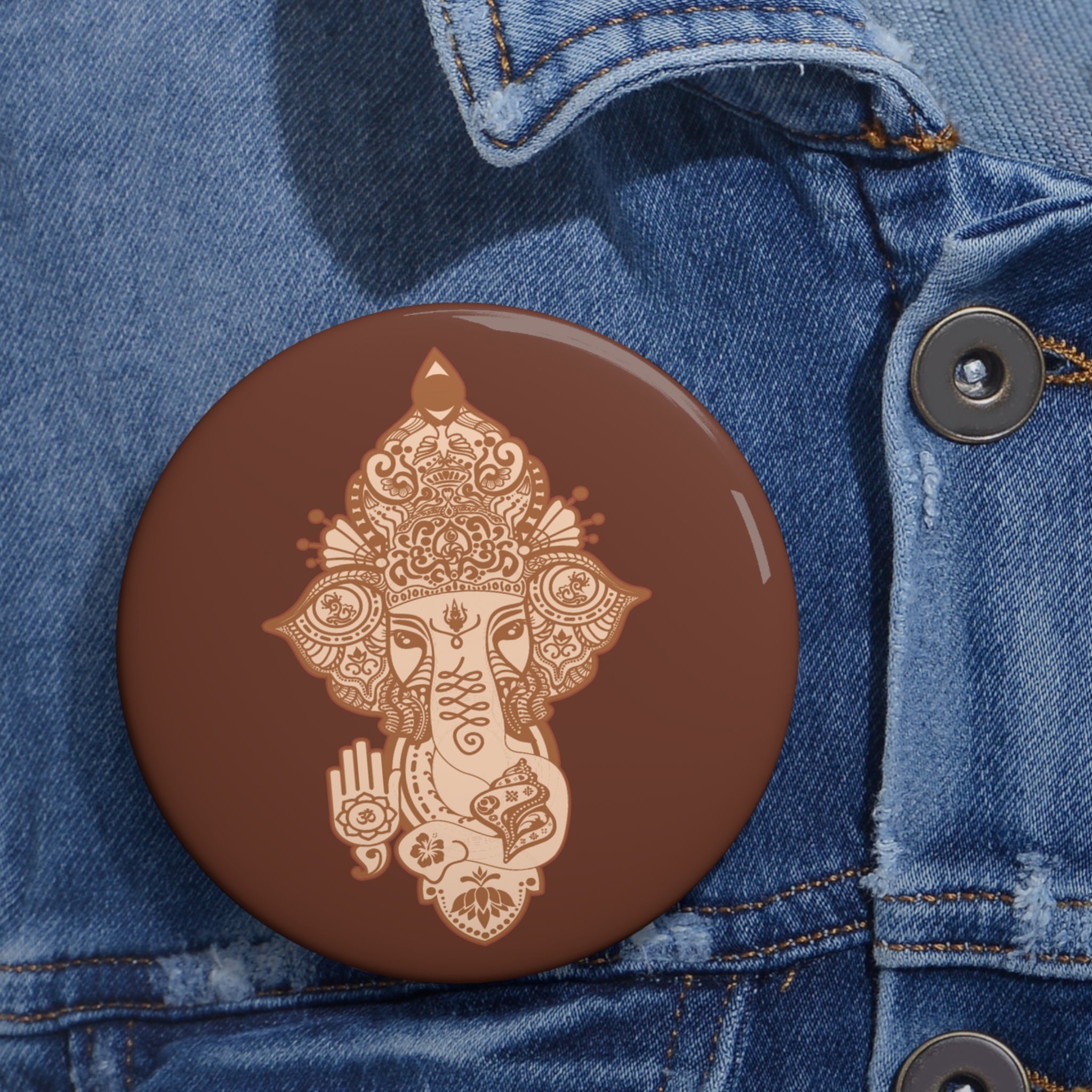 Shri Ganesha Bronze Pin Button — Sacred Badge
