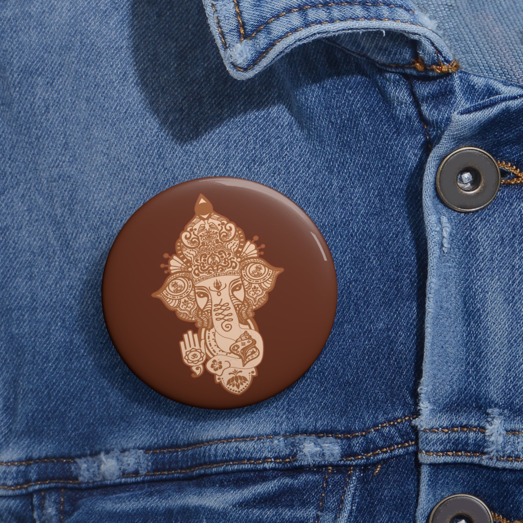 Shri Ganesha Bronze Pin Button — Sacred Badge