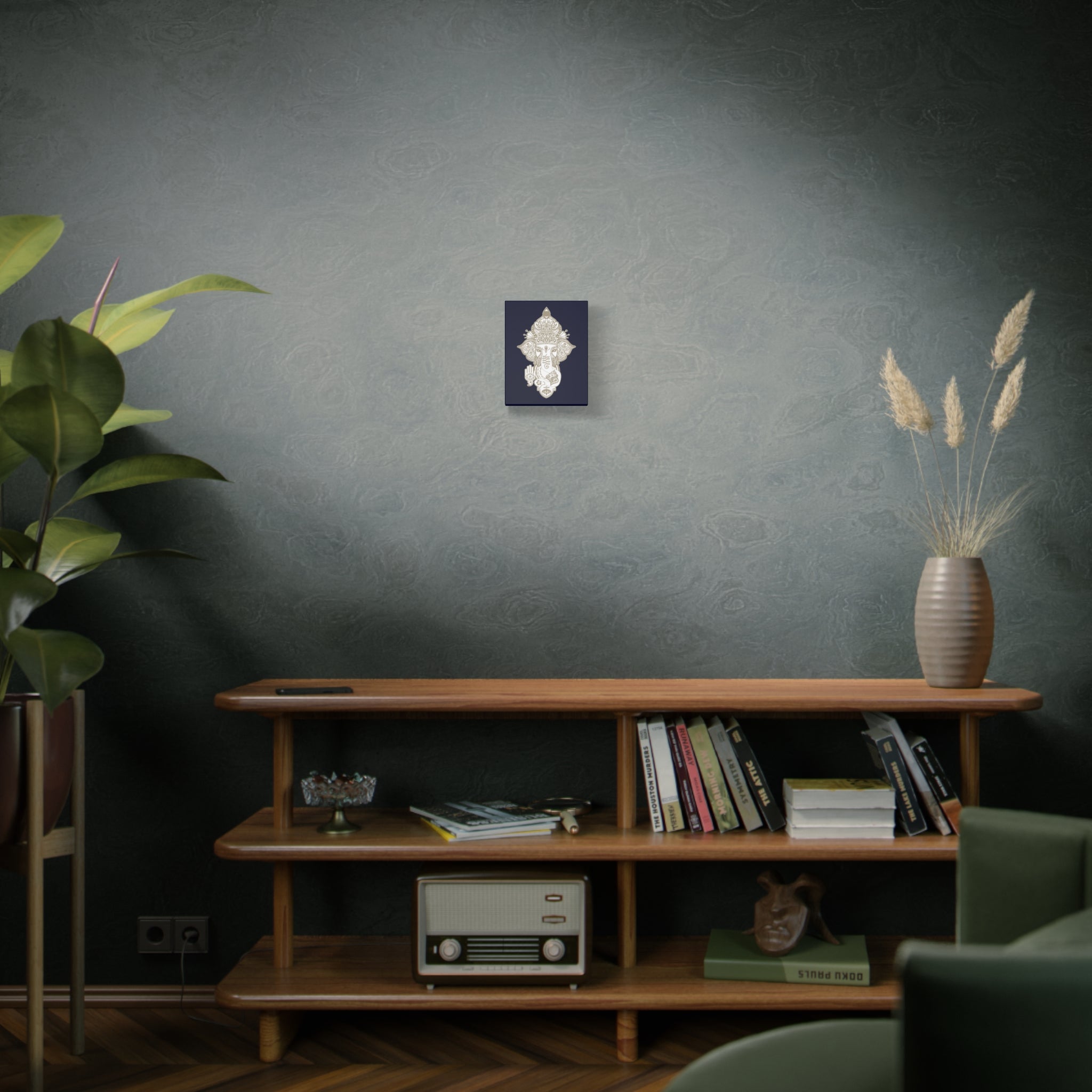 Shri Ganesha Matte Canvas Print — 8" x 10" Wall Art (Deep Navy)