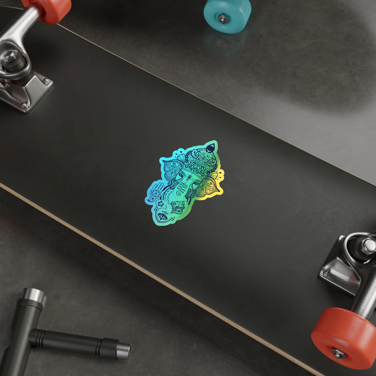 Shri Ganesha Holographic Sticker — Die-Cut Iridescent Design