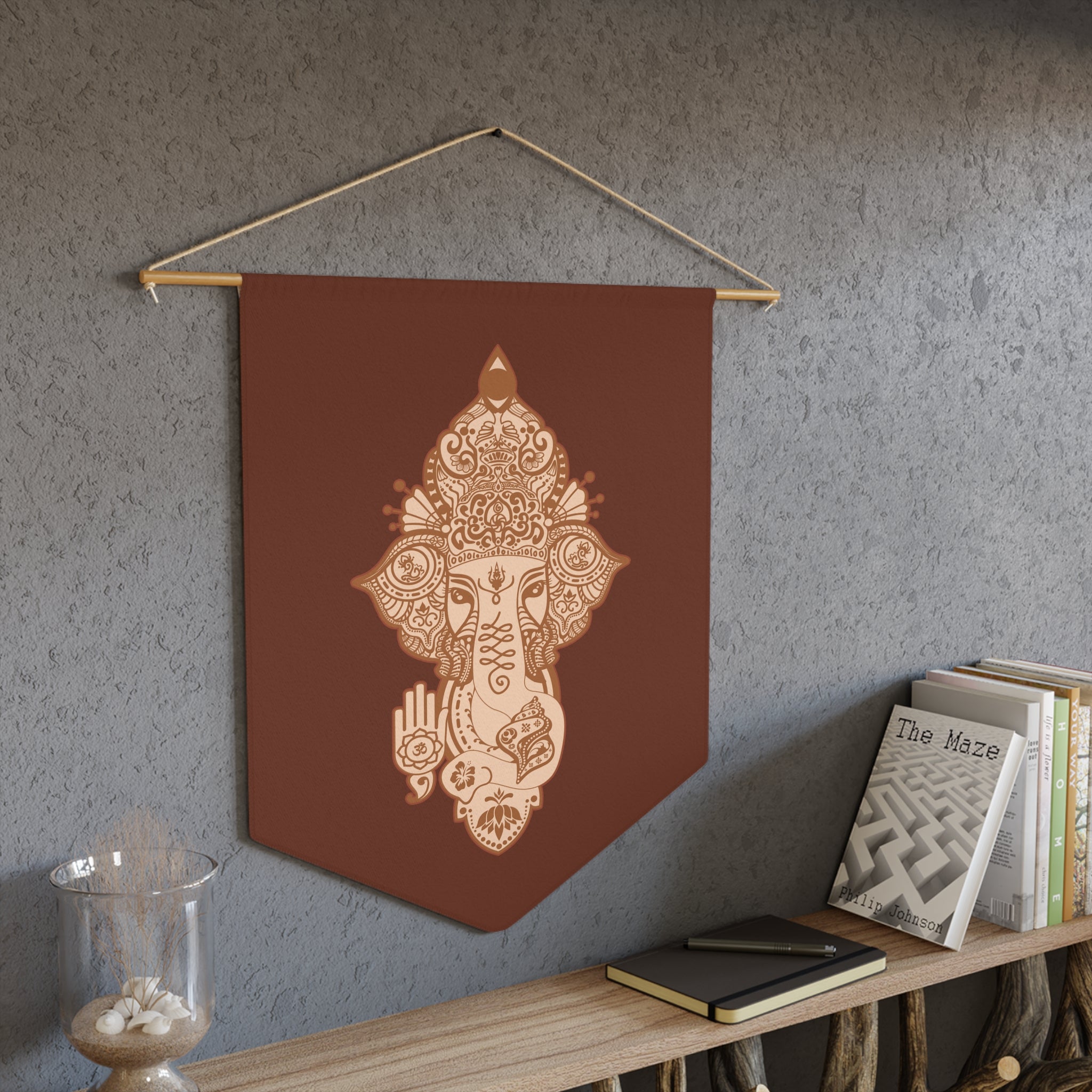 Shri Ganesha Bronze Pennant Wall Banner — Boho Decor for Meditation & Festivities